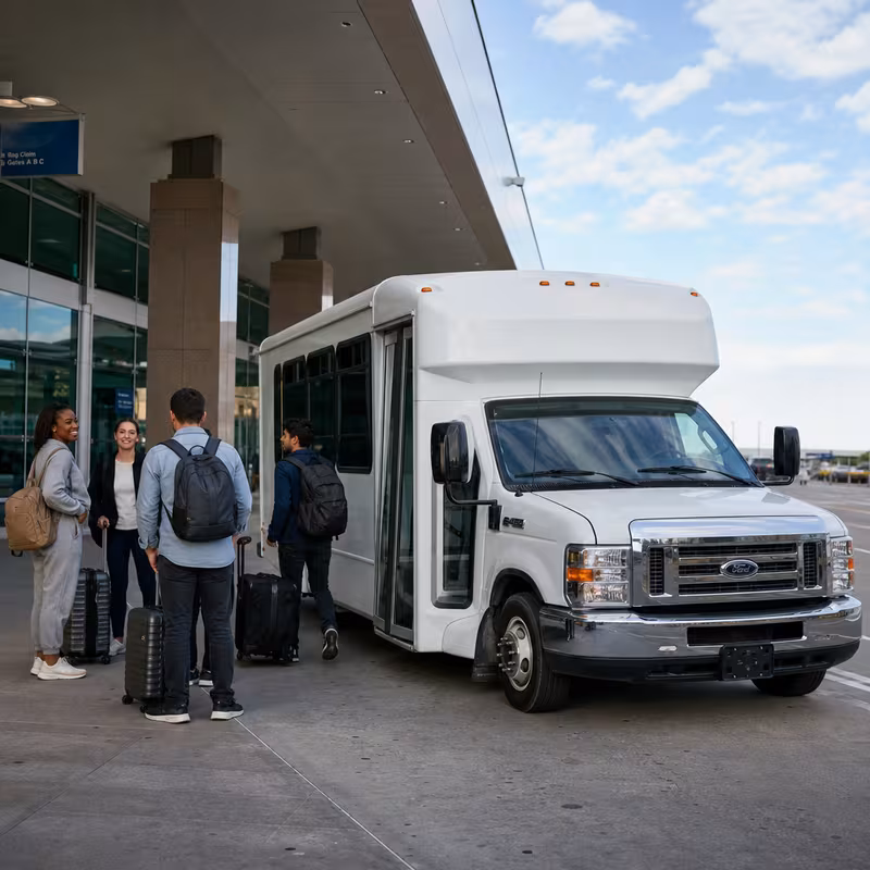 Black Mercedes Sprinter van staged for an Irving Airport Transportation group