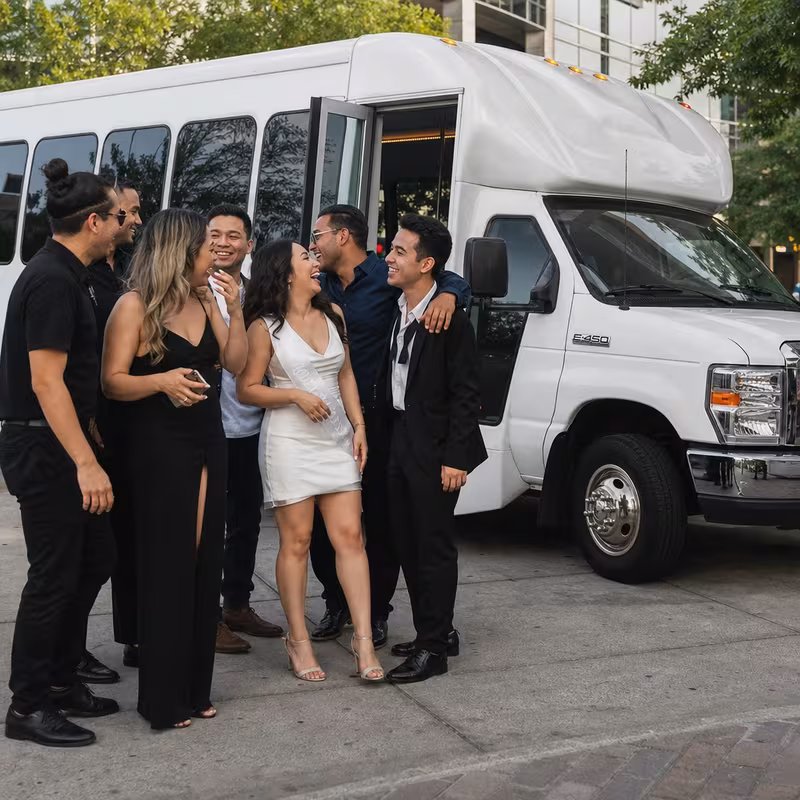 Black Mercedes Sprinter van staged for an Irving Bachelor & Bachelorette Transportation group