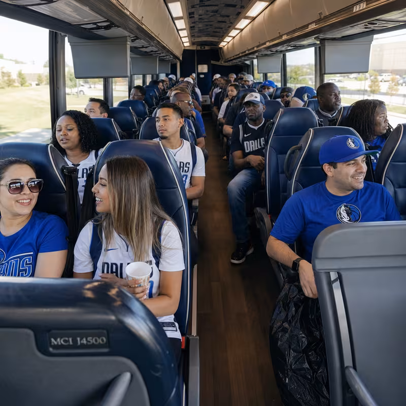 Passenger seating aboard an Irving party bus rental