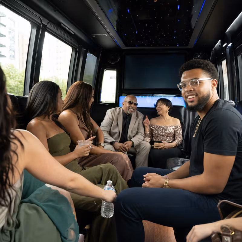Black Mercedes Sprinter van staged for an Irving Private Event Transportation group