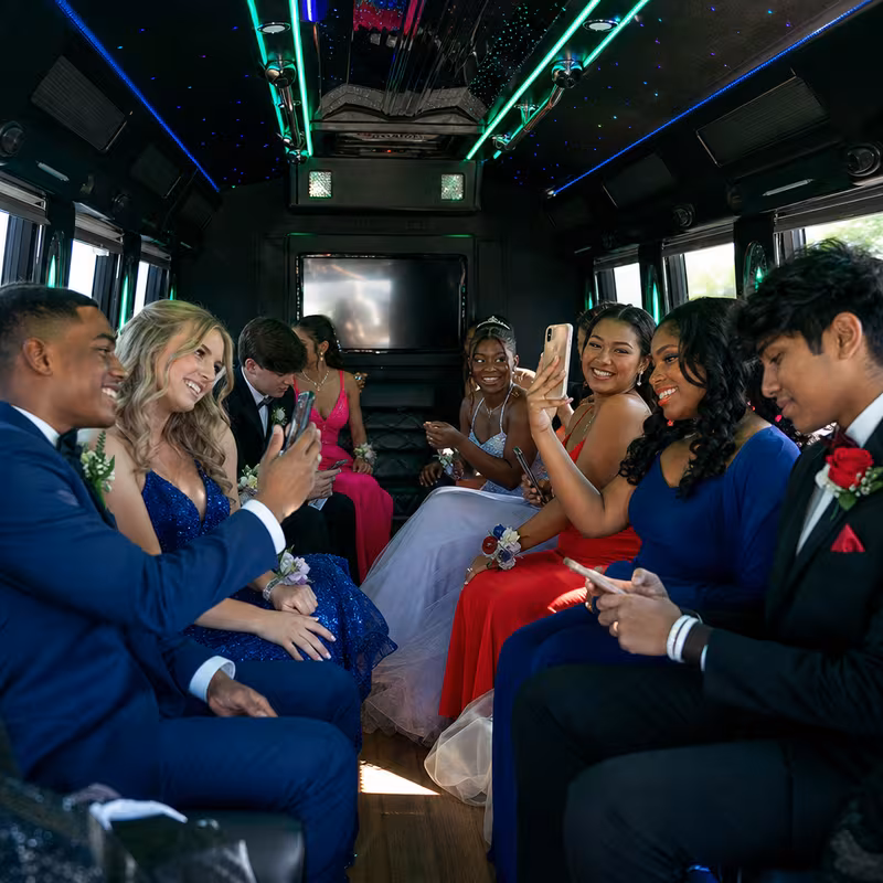 Black Mercedes Sprinter van staged for an Irving Prom & Homecoming Transportation group